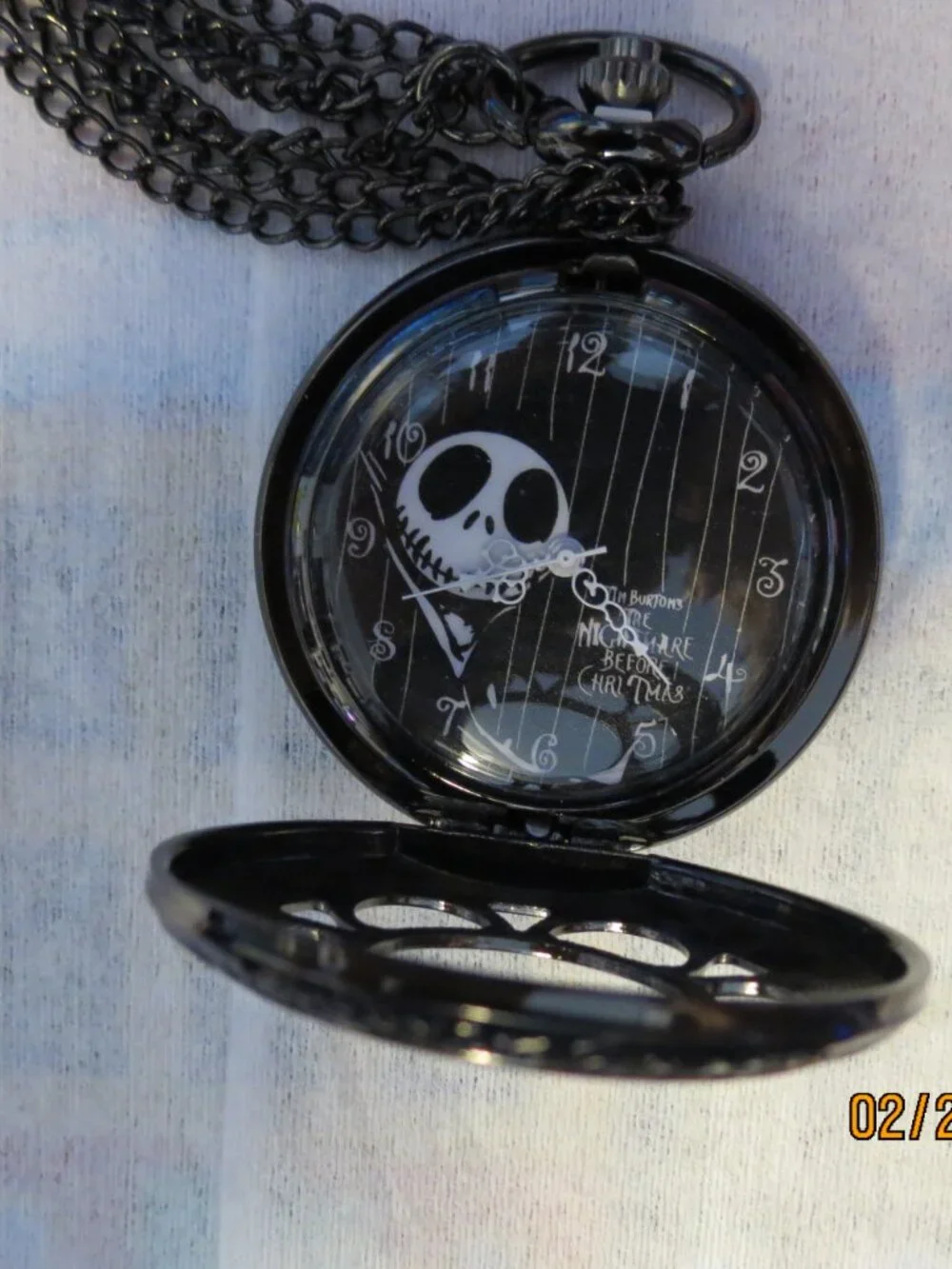 NWOT The Nightmare Before Christmas Jack Skellington Pocket Watch w/ Chain.